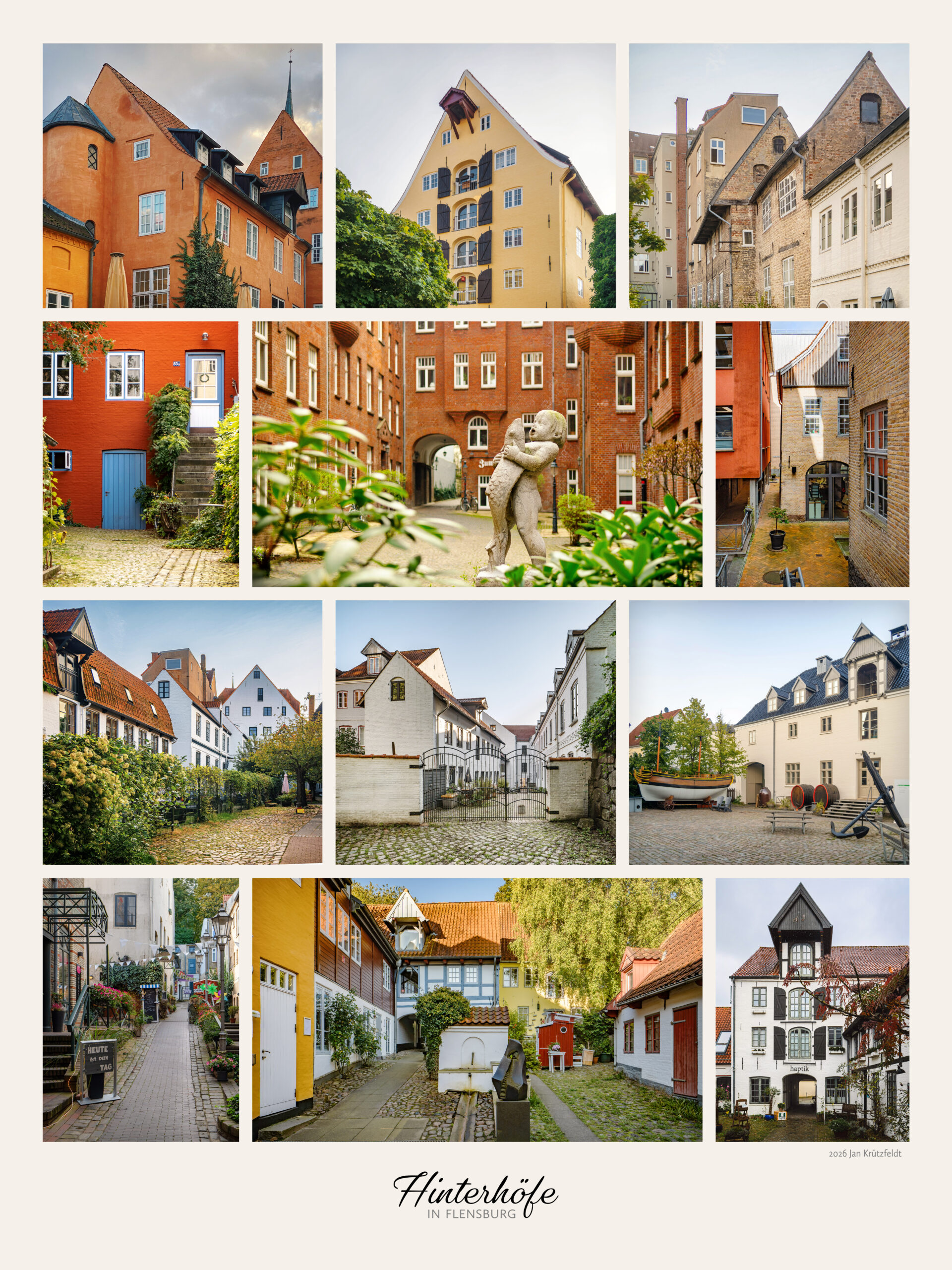 Collage mit Bildern von Hinterhöfen in Flensburg